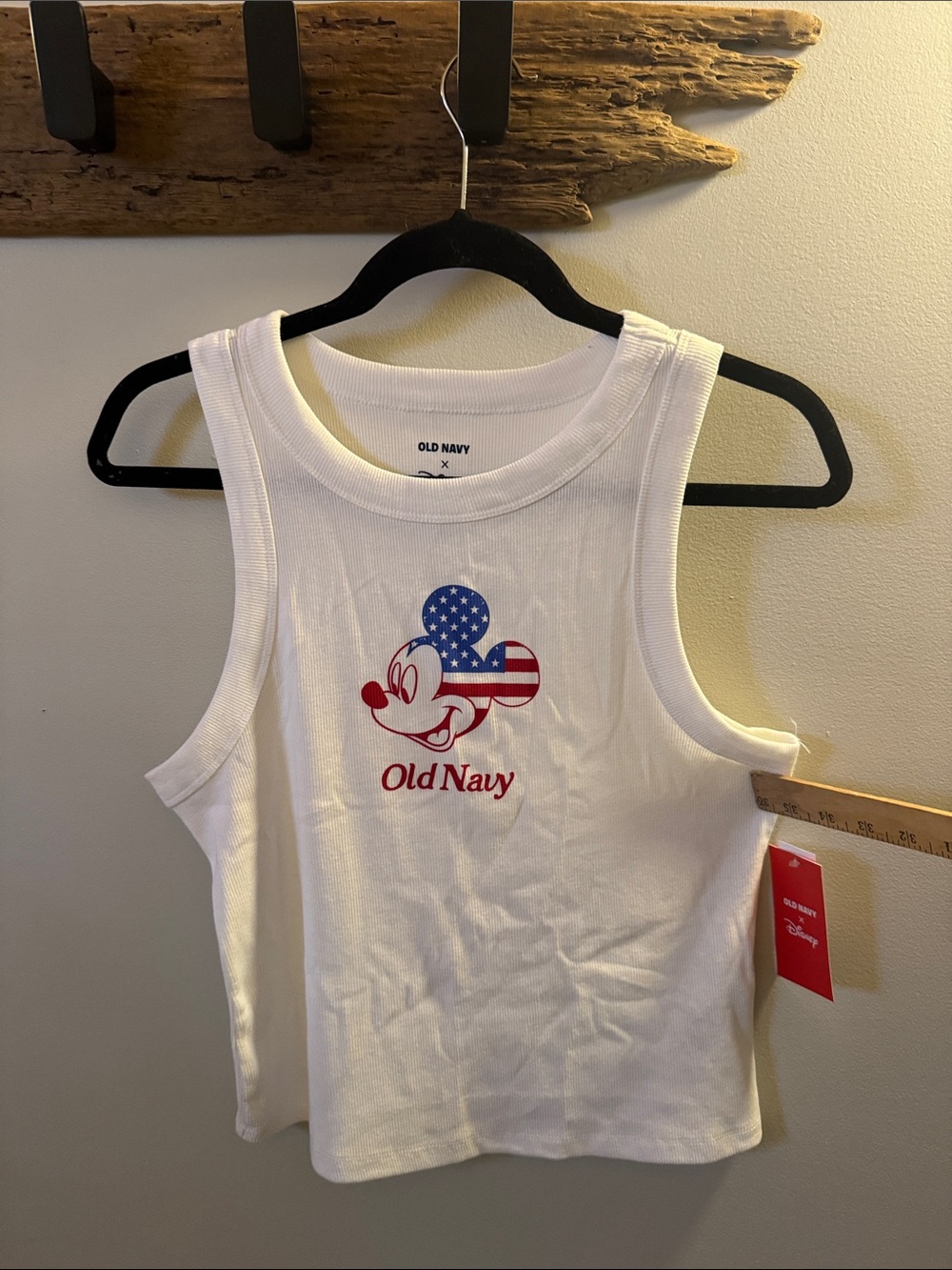 Old Navy White Tank with American Flag Mickey Graphic